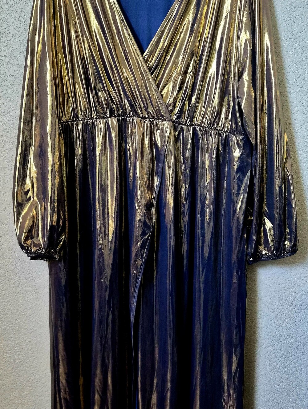 Metallic Gold Long Sleeve Wrap Dress